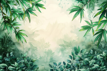 Bamboo trees hand drawn with ink in traditional Chinese painting,.  