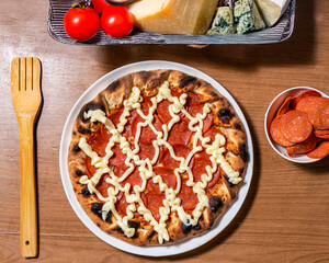 Pepperoni pizza with cream cheese