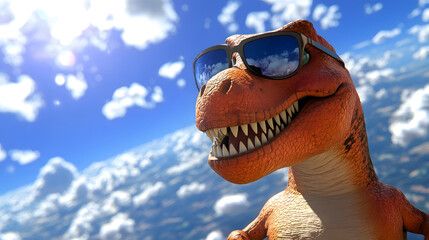 Dino Taking a Break Under a Bright Sky With Sunglasses on a Sunny Day