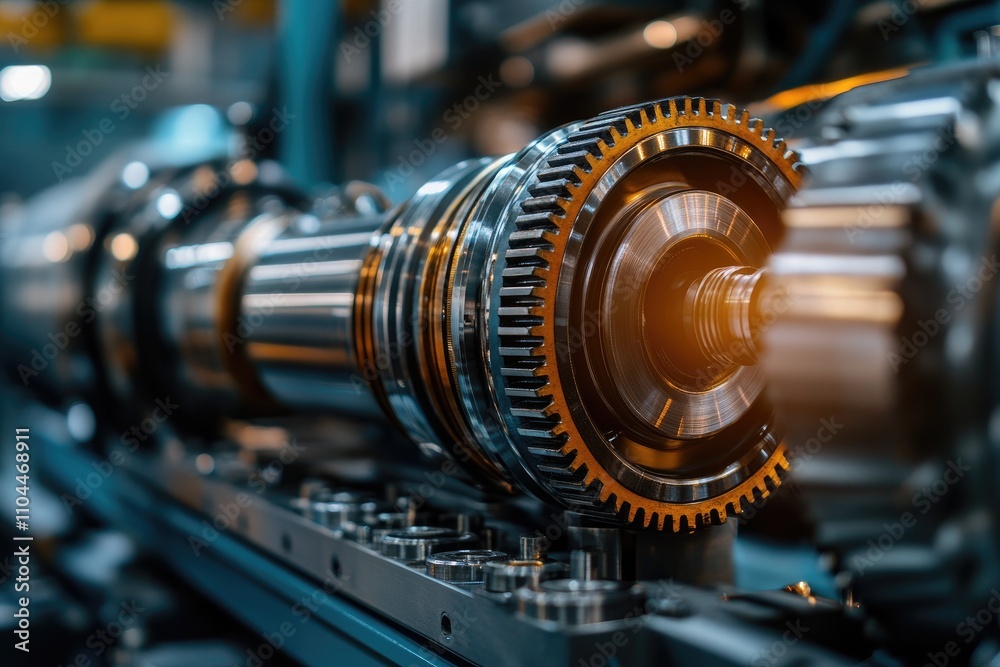 Poster close-up of industrial gears rotating smoothly in complex machinery
