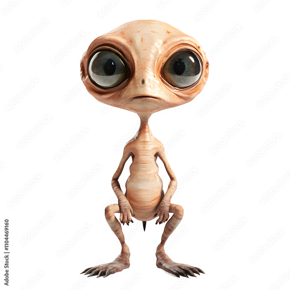 Poster friendly alien in full-body cgi render, ideal for science fiction and fantasy projects with transpar