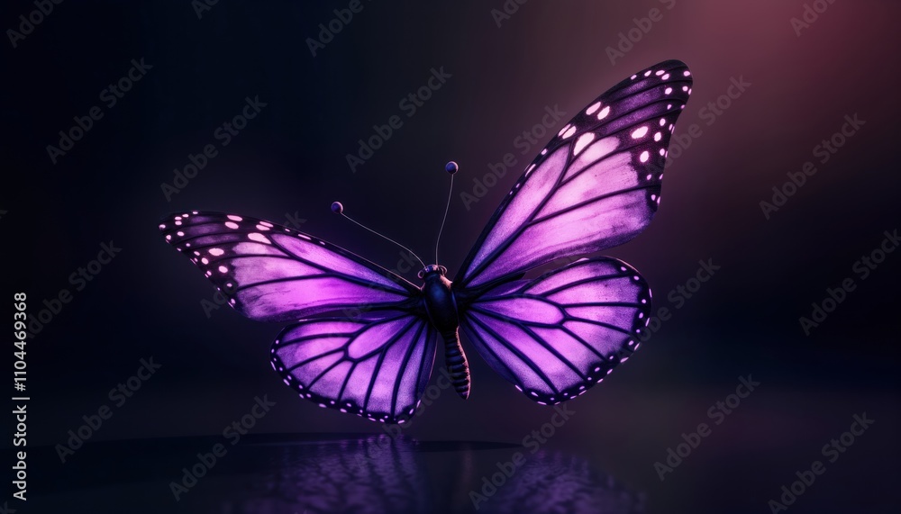 Aufkleber purple butterfly in dark background. generative ai created tech illustration. beautiful design with 