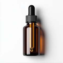 Amber glass serum dropper bottle. Eye, hear dropper bottle. Healthcare, aromatic product dropper bottle isolated on transparent or white background