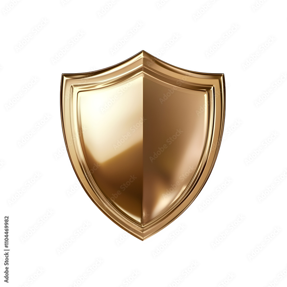 Poster gold shield with a glossy finish offers safety and defense on a clear backdrop, ideal for security c