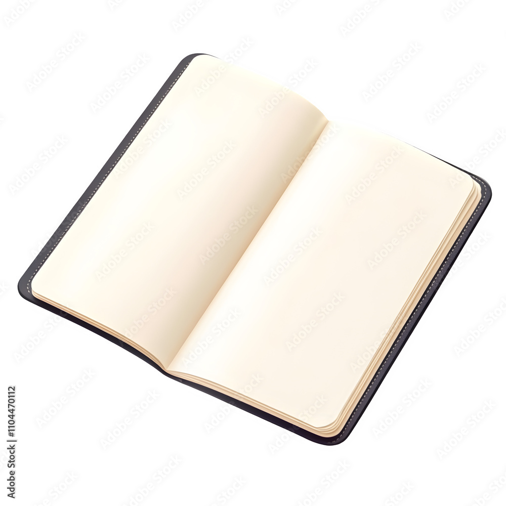 Poster blank notebook with open pages, encouraging creativity and note-taking on a see-through background