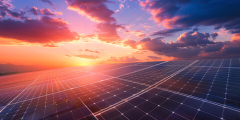solar panels at sunset renewable green energy Generative AI