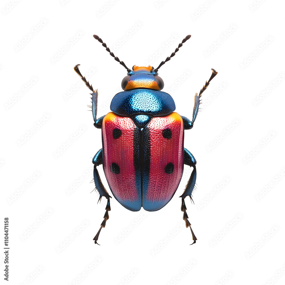 Poster Vibrant metallic shield bug with iridescent colors and intricate details seen from a dorsal view on a clear background