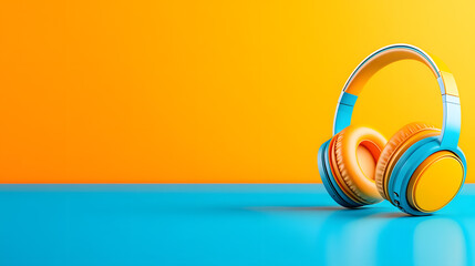 Naklejka premium Colorful Headphones on a Vibrant Backdrop Create a Lively Atmosphere for Music Lovers