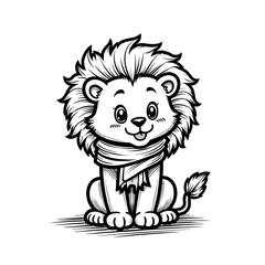 Obraz premium Cute Baby Lion Wearing Winter Scarf