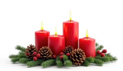 holiday-inspired illustration of candles, pinecones, and fir branches