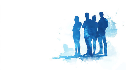 High tech digital technology and business team concept with a group of people in silhouette standing together, in blue colors, on a white background, with space for text vector illustration.