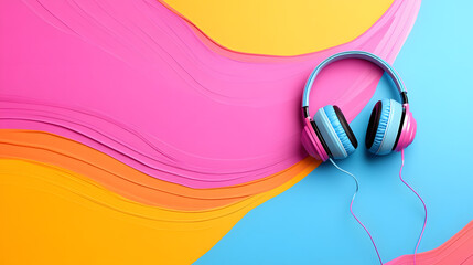 Vibrant Waves of Color With Stylish Headphones Inviting Sound Exploration