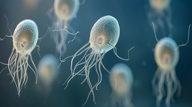 Microscopic view of Giardia lamblia parasites.