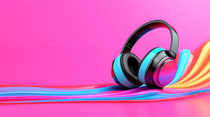 Vibrant Design Featuring Stylish Headphones Against a Colorful Backdrop