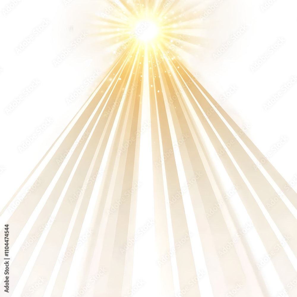 Aufkleber Golden light beams shining down from a bright light source on a transparent background, creating a magical and ethereal atmosphere