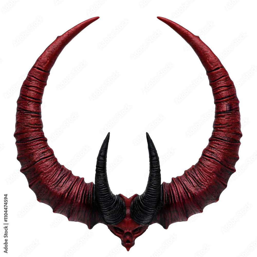 Poster sinister devil horns in a circle, creating a chilling and eerie mood, isolated on a transparent back