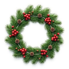 holiday wreath illustration with red bow and ornaments