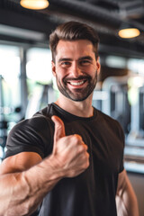 Obraz premium young man in the gym showing thumbs up Generative AI