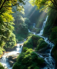 Ethereal Waterfall Trail in Verdant Forest