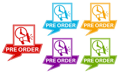 vector set pre order icon sign. order now symbol labels sticker template design illustration	