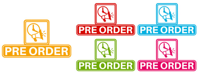 vector set pre order icon sign. order now symbol labels sticker template design illustration	