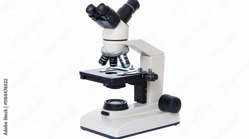 Poster laboratory microscope with multiple objective lenses for science