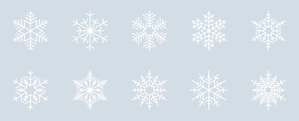 Set of 10 Snowflake Design Isolated on Ice Grey Background - 3/20