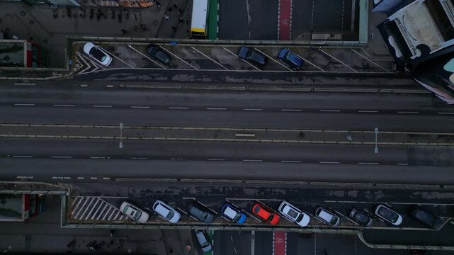 Bus on Berlin Shopping Street schlossstrasse. Lovely aerial view flight drone