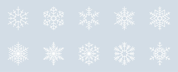 Set of 10 Snowflake Design Isolated on Ice Grey Background - 5/20