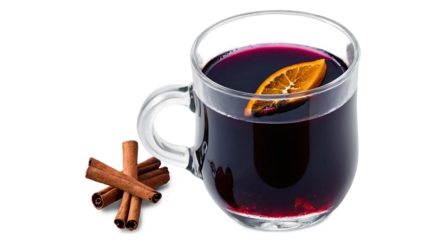 Mulled Wine with Orange Slice and Cinnamon  
