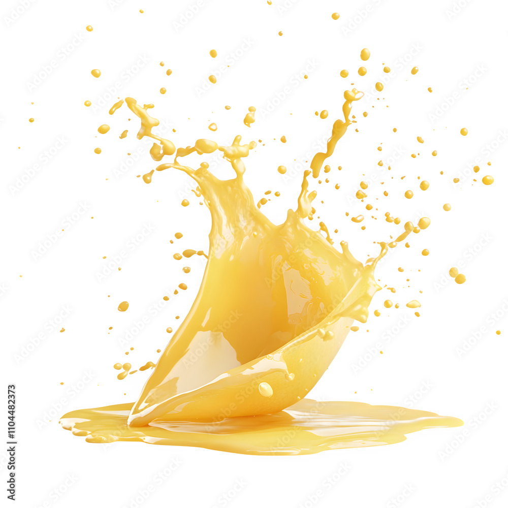Poster Vibrant yellow juice splash, perfect for a variety of design projects with its refreshing and dynamic look against a clear background