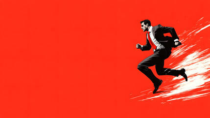 Obraz premium Dynamic Rush of a Businessman in a Minimalist Red Backdrop With Striking Movement Effect
