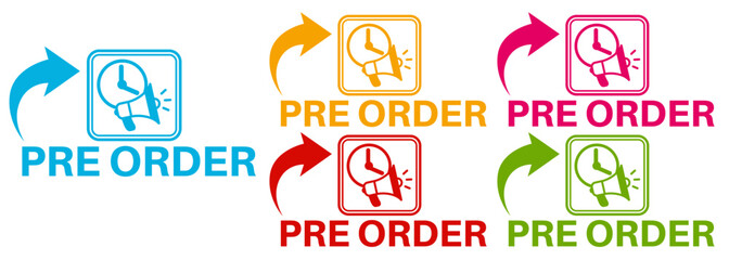 set pre order sign icon banner, tag, sticker social media template design vector illustration	