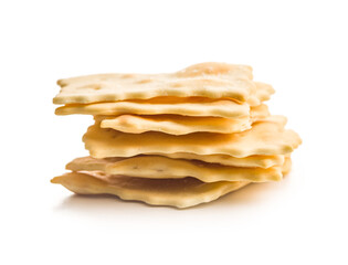 A crispy salted crackers isolated on white background.