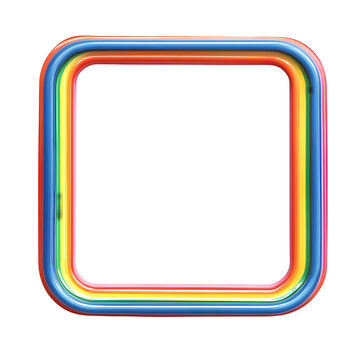 Colorful square frame with a rainbow border on a transparent background, ideal for artistic projects