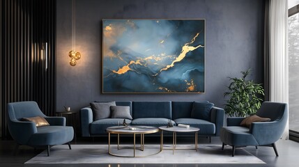 Modern Abstract Painting in a Stylish Living Room