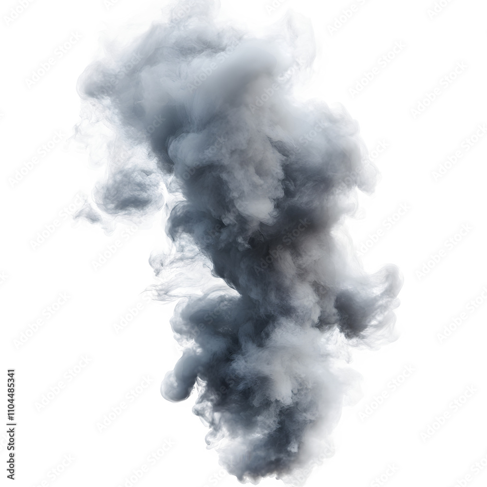 Poster grey smoke is raising on transparent background, creating a dramatic and atmospheric effect, perfect