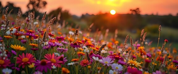 Sunset Wildflower Meadow in Art Deco Style