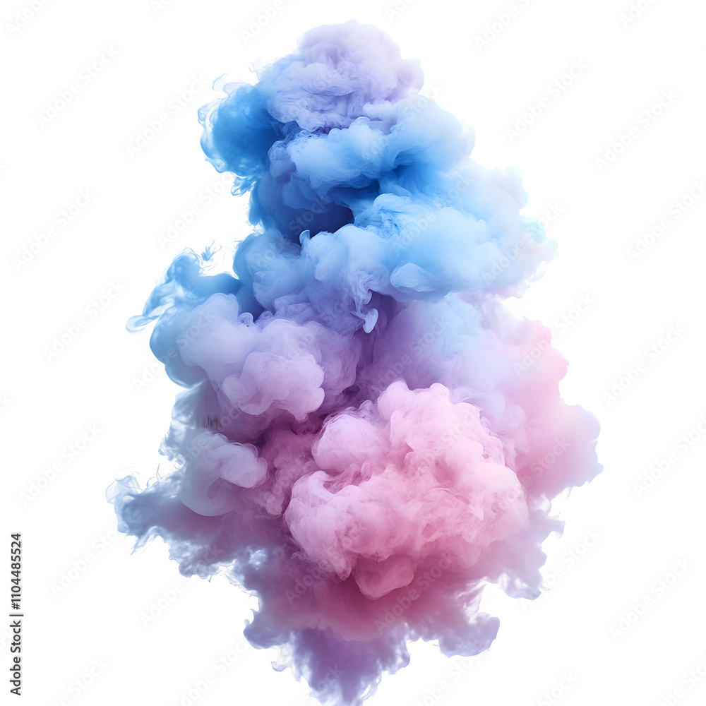 Poster abstract ethereal shape created by pink and blue smoke, perfect for digital art projects, isolated o