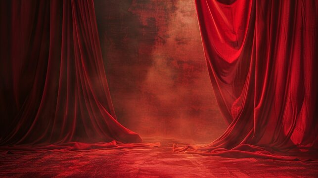 Luxurious red velvet curtains in a dramatic setting