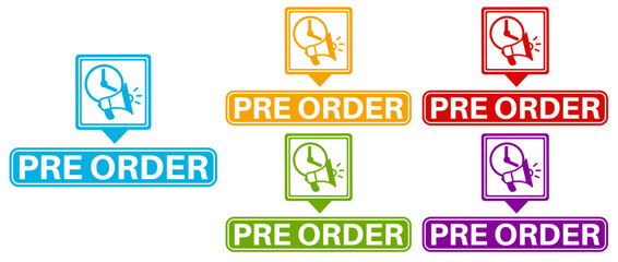 set pre order sign icon banner, tag, sticker social media template design vector illustration	