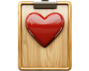 a red heart on a clipboard