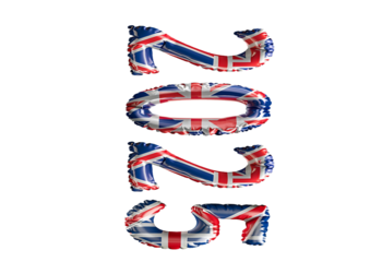 Happy New Year 2025 England flag lettering on transparent background
