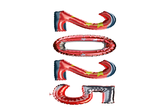 Happy New Year 2025 China Flag lettering on transparent background