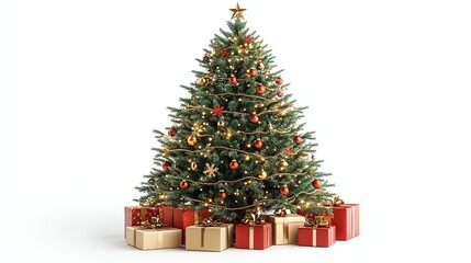 Fototapeta premium Here's a description inspired by stock image best-sellers, under 100 characters: A beautifully decorated Christmas tree, adorned with golden lights a