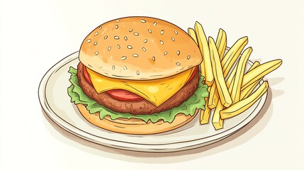 Here's a description inspired by stock image best-sellers, under 100 characters:  Juicy cheeseburger, sesame seed bun, lettuce, tomato, melted cheese.