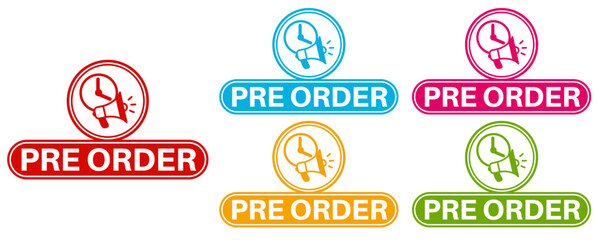 Naklejka premium Set collections pre order colorful icon sign. online shopping symbol labels design stickers template Vector illustration