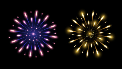 Vibrant vector fireworks with dazzling bursts and sparkles are ideal for New Year or holiday celebrations—perfect for decorations, posters, prints, banners, wallpapers and cards, adding festive charm.