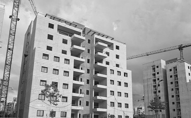 Modern apartment houses ready for settlement . Contemporary urban landscape. House building and city construction concept.