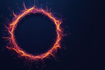 Peak energy capacity concept, A vibrant circular design of glowing orange sparks against a dark background, evoking energy and motion.